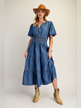 NWOT Easel Washed Denim Maxi Dress Size S